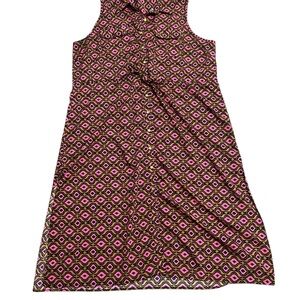 Geometric Pink and Brown Sleeveless Dress mid length